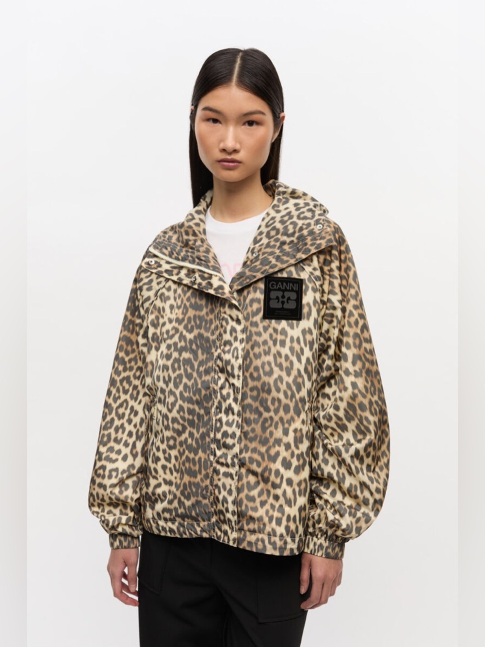 Ganni Leopard Print Nylon Jacket - size S/M